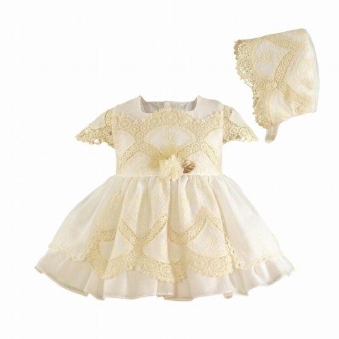 Sukienka na chrzest, roczek bonetka koronka komplet Miranda Textil Baby 123/VG