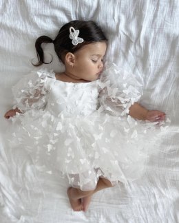 Sukienka tiulowa motylki biała BABYDOLL dla dziewczynki (NA ZAMÓWIENIE)