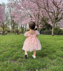 Sukienka tiulowa dla dziewczynki kwiatki różowa (NA ZAMÓWIENIE)