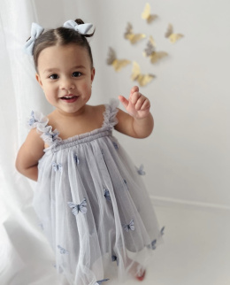 Sukienka tiulowa motylki niebieska brokat dla dziewczynki (NA ZAMÓWIENIE)